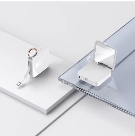 Mini Keychain Comes With Wire Diamond-encrusted Beauty Mirror Mobile Charging Bank (Option: White-IPhone-5000mah)