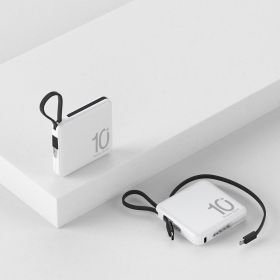 Mini Power Bank Large Capacity Small And Ultra-thin With Cable Portable Power Source (Option: White-10000 MA)