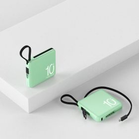 Mini Power Bank Large Capacity Small And Ultra-thin With Cable Portable Power Source (Option: Green-10000 MA)
