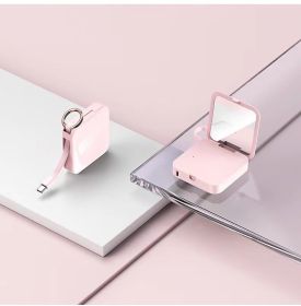 Mini Keychain Comes With Wire Diamond-encrusted Beauty Mirror Mobile Charging Bank (Option: Pink-Android-3300mah)