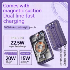 With Cable Magnetic Suction Wireless Charger Large Capacity Portable Power (Option: Purple-10000mAh)