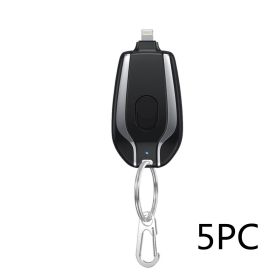 1500mAh Mini Power Emergency Pod Keychain Charger With Type-C Ultra-Compact Mini Battery Pack Fast Charging Backup Power Bank (Option: Black 5pcs-For IPhone)